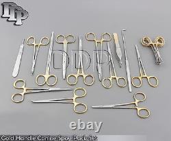 Set Of 18 Pcs Gold Handle General Canine Spay Pack Surgical Instruments