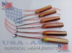 Set of 6 Pcs Halle Bone Curette Fiber Handle Orthopedic Surgical Instruments